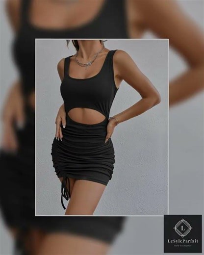 Sophisticated Bodycon Mini Dress with Square Neckline and Cut-Out Waist