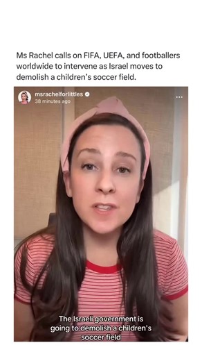 ItsAllMaad on Instagram: "Children’s entertainer and educator Ms Rachel has publicly appealed to FIFA, UEFA and professional footballers to intervene after Israeli authorities moved to demolish a children’s football field in Aida Refugee Camp near Bethlehem in the occupied West Bank. The pitch, used by hundreds of children, is one of the camp’s only open spaces for play and training. Israel has issued a demolition order falsely claiming the field was built “without a permit”, a false claim human