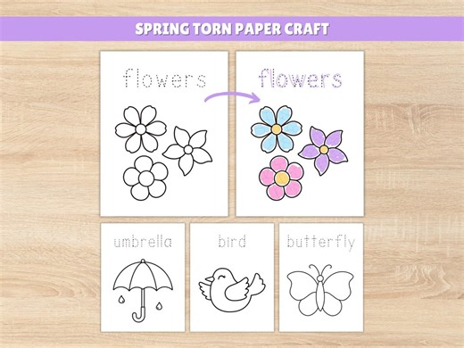 Spring Torn Paper Craft, Spring Preschool Printable, Toddler Spring Activities, Homeschool Spring, Cut and Paste Craft, Daycare Fine Motor - Etsy