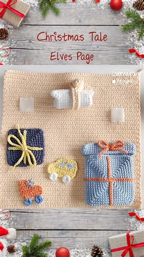 A short reel of Santa's workshop and the cheerful elves from the crochet quiet book Christmas Tale. There are so many activities for the little ones: 📌The elves are separate elements and can swap places! 📌The gift list is a fastening activity. 📌The ribbon on one of the gifts can be untied and used to practice tying a bow! 📌The candy cane can be hidden in the other gift. Create your own Christmas Tale! ❤️ 🎁 Find the pattern in my Etsy shop! 🧶🧶🧶🧶🧶 #ChristmasTale #QuietBook #Crochet #Croc