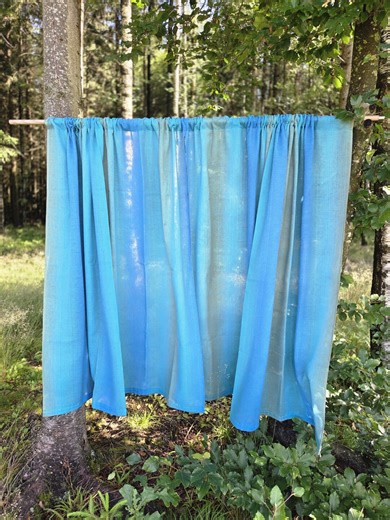 Blue Linen Curtains | Turquoise Curtain Panels | Light Filtering Drapes | Boho Window Decor | Airy Linen Panels | Modern Home Textiles - Etsy