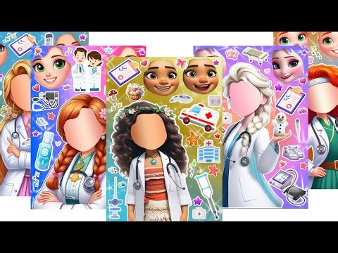 ディズニープリンセス DIY Frozen Sticker Book Elsa, Anna, Rapunzel Moana, Ariel Doctor Fashion Disney Princess
