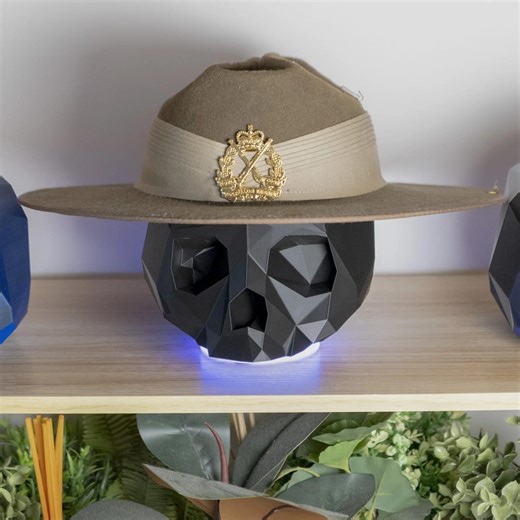 Skull Hat Display Stand | Low Poly 3D Printed Skull With LED RGB Base - Etsy Canada