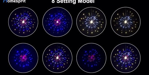 Firework Lights 6 Pack 180 LED Copper Wire Starburst With 8 Models, Power Supply Fairy With Remote Control, Waterproof Outdoor Hanging