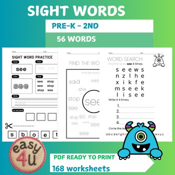 Sight Word Morning Practice, centers, cut and paste, trace, identify, write