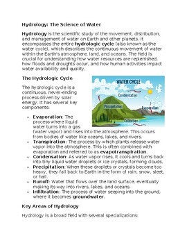 Hydrology Environmental Science Worksheet for SubPlan & Homework
