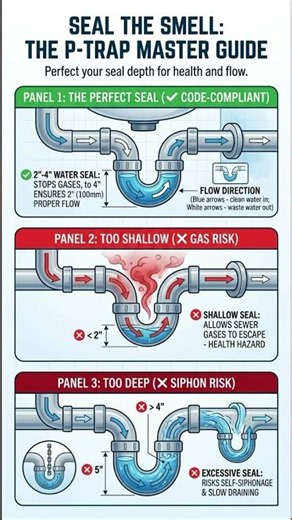 Stop Smelly Drains! The Golden Rule of P-Trap Installation 🛠️ #shorts #civilengineering065 #viral