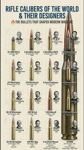 Rifle Calibers Used Around the World & Their Designers 🔥 Bullet Size Comparison