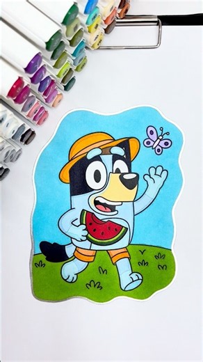 Coloring Bluey With Watermelon & Butterfly 🍉🦋 #bluey #coloring #coloringtime #markers #kidsart