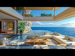 Morning Jazz With The Sound Of Ocean Waves To Relax - Smooth Jazz Music In Luxury Living Room Space