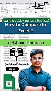 How to Compare In Excel ‼️ In this tutorial, I’ll show you How to Compare In Excel. Comment ‘PDF’ and I’ll send you my FREE Excel shortcut guide. Who knew about this trick?‼️ Thanks for watching the video! If you like the video please don’t forget to like it. and Follow the account to increase your excel knowledge Thanks for watching! If you like, please don’t forget to like & follow Follow:- @krishnamishratech #krishnamishratech #krishnamishratechvideos #krishnamishrareel #krishnamishranew #kri