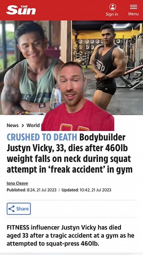 Bodybuilder Justyn Vicky dies after 210 kg barbell falls on his neck while squatting. #bodybuilding #fitness #fittok #gym #gymtok