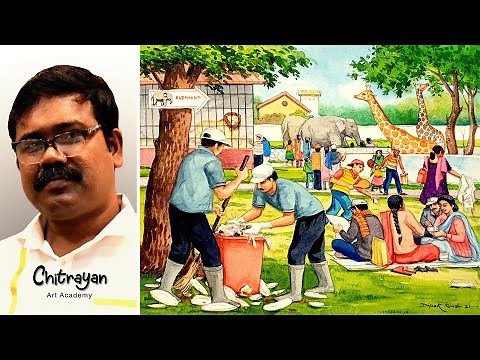 How To Draw Zoo Drawing Easy Step By Step | Zoo Drawing Easy | Zoo Scenery Drawing With Watercolor