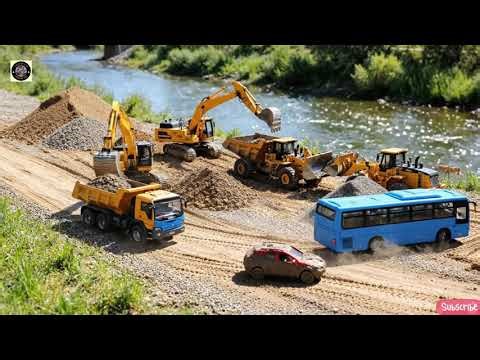 RC Heavy Machines Rescue the Riverbank! Bulldozers, Excavators & Trucks Work Together
