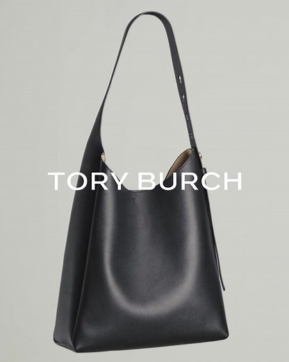 Discover Tory Burch handbags for spring. The new Romy Hobo bag, lightweight and spacious in pebbled leather with a slim shoulder strap and logo button. | TORY BURCH