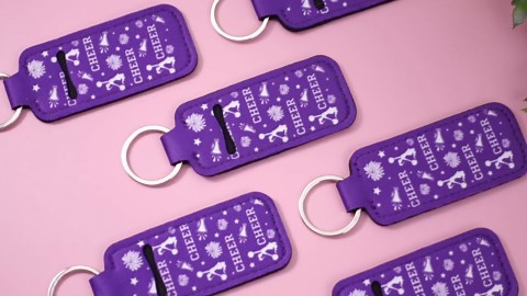 24 Pcs Cheerleader Gifts Bulk Cheer Lipstick Holder Keychain Lanyard Set Cheerleader Party Favor Cheer Theme Portable Lipstick Holder and Lanyard for Team Sports Supplies(Purple)