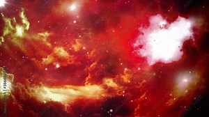 4K Red nebula galaxy in deep space exploration star fields Loop animation. 3D flying through glowing nebulae and stars Background. For Titles, Intro, Logo Reveal, Effect, Style and Scene.