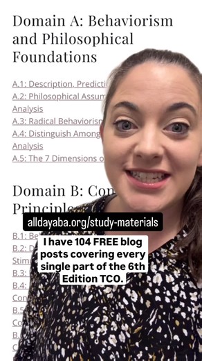 AllDayABA: ABA Exam Prep, Behavior Support, and More on Instagram: "Studying for the 6th Edition TCO BCBA exam? You NEED to bookmark this! Every piece of every domain… in one easy place! Applied behavior analysis concepts that are easy to understand for everyone… FOR FREE! Make studying simple. 👉🏻 Visit the 6th Edition TCO Study Blogs at the link in bio @alldayabacompany #rbt #bcba #bcbaexam"