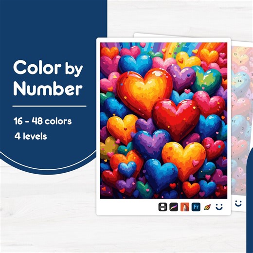 Colorful Heart Cluster - Color by Number - Digital & Printable - 4 Levels - Etsy
