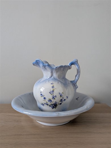 Vintage Blue & White Floral Ceramic Pitcher and Wash Basin, Farmhouse Style Retro Planter, Art Deco - Etsy