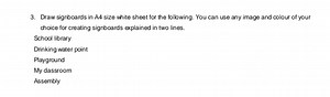 Draw signboards on A4 size white sheet for the following places... | Filo