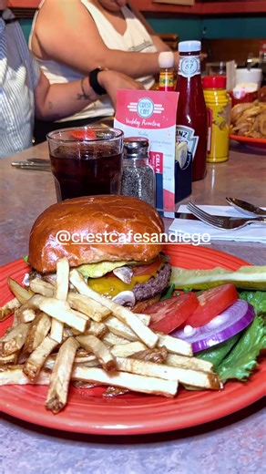 Butter burger so good it made it to Diners, Drive-Ins and Dives 😮‍🔥🍔 @crestcafesandiego really said “flavor first” and meant it. That butter burger? Juicy, messy, legendary. Breakfast all day and a burger that’s TV-famous? Yeah… we’re seated. If you know, you know. And if you don’t — meet me at Crest Cafe. 💛🍳🍔 #ButterBurger #DinersDriveInsAndDives #SanDiegoEats