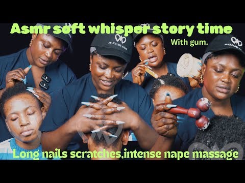 ASMR ✨highly concentrative long nail scalp scratch, hair parting,nape massage whisper story time