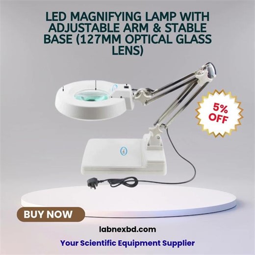 LED Magnifying Lamp with Adjustable Arm & Stable Base 127mm Optical Glass Lens