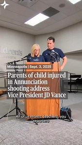 With their daughter upstairs at Children’s Minnesota recovering from surgery, Annunciation parents Leah and Harry Kaiser urged Vice President JD Vance to take action on gun violence. Vance visited Minneapolis earlier on Wednesday to pay respects to the victims of the Annunciation Church shooting that killed two children and injured 21 others. Vance met with the Kaisers’ 12-year-old daughter Lydia, who was wounded while shielding a therapy dog. Video by Kyeland Jackson/The Minnesota Star Tribune.