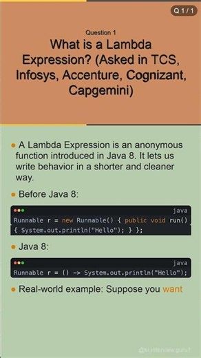 Java 8 Interview Questions Answers: What is Lamda ?
