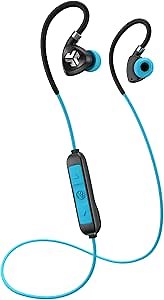 JLab Fit 2.0 Bluetooth Enabled Wireless Sports Earbuds, Bluetooth 4.1, 10mm Titanium Drivers, 6 Hour Battery Life, IP55 Sweatproof, Flexible Memory Wire, Blue