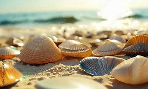 Generative ai motion animation of seashells scattered on a beach