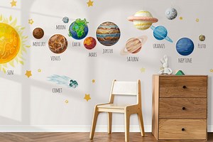 Solar System Sun Planets Wall Decals Space Stickers for Kids Room Decor Classroom Stars Comet LF479 - Etsy
