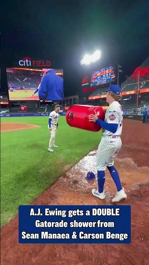A.J. Ewing gets TWO Gatorade showers after his big league debut 💦