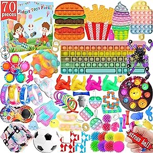 Fidget Pack Sensory Fidget Toys Set with Planet Pop,70 Piece Fidget Toy Pack Stress Balls Fidget Spinners Fidgets Sensory Toys,Multi-Item Fidget Toy Packs Fidget Blocks Party Favors for Kids Adults