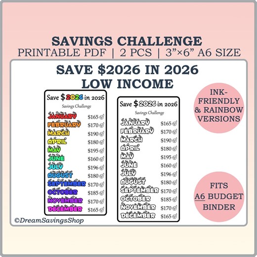 Save 2026 in 2026 Savings Challenge, Printable Money Savings Challenge, 12-months Savings, A6 Savings Challenge, 2026 Monthly Savings - Etsy