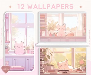 Cats Wallpaper Books Plants Wallpapers Books Cozy Wallpaper Cute Boho Desktop Wallpaper Kawaii Kitten Lockscreen Aesthetic Anime Wallpaper - Etsy