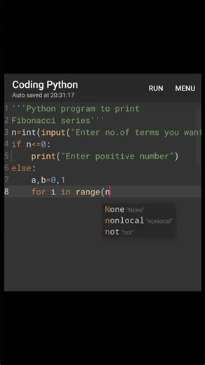 Python program to print fibonacci series #python#ytshorts#pythontutorialforbeginners