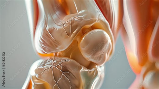 Close up human knee anatomy model. Knee joint model in laboratory, Medical model of the human knee joint, 3D Illustration