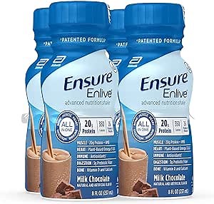 Ensure Enlive Meal Replacement Shake, 20g Protein, 350 Calories, Advanced Nutrition Protein Shake, Milk Chocolate, 8 Fl Oz (Pack of 4)