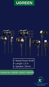  UGREEN In-Ear Earphones: Apple MFI Earphone Lightning, 3.5mm Plug,...