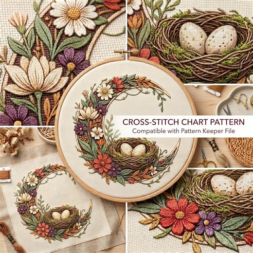 BOHO Bird Nest Crescent Moon Cross Stitch Patterns Files With Pattern Keeper Compatible Printable Chart - Etsy
