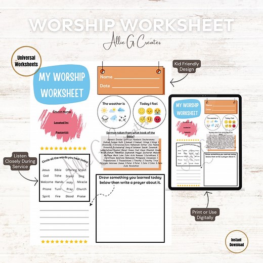 Worship Worksheet, Sermon Notes for Kids, Kids Bible Study Notes, Preschool Sermon Notes, Church Worship Activity, Sermon Notes, Worship Aid - Etsy