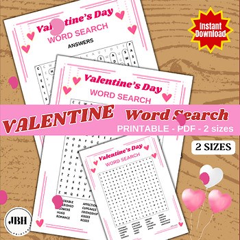 Challenging Valentine's Day Word Search Game, Adult Valentine's Day Activity