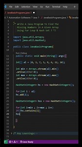 Find The Missing Numbers In A Given Array Using For Loop & Hash Set