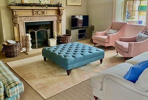 Large Footstool / Coffee Table Upholstered Buttoned Ottoman / Made to Order With Wooden Legs - Etsy