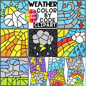 Color by Code Weather Clipart | Science Clipart Color by Code Templates