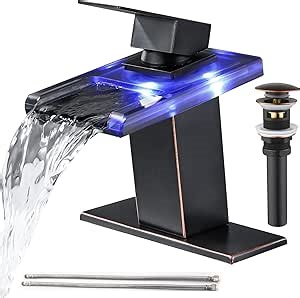 LED Bathroom Sink Faucet, Oil Rubbed Bronze Single Hole Vanity Faucets for 1 Hole Sinks,Pop Up Drain Included. (Short, ORB)