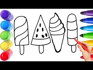 How To Draw cute ice cream Drawing, Painting & Coloring For Kids and Toddlers_ Child Art 🐋🌈🎨