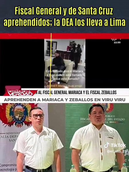 #EnVivo Fiscal General y de Santa Cruz aprehendidos; la DEA los lleva a Lima Marset el 13 de marzo dijo: “Mariaca es mi amigo” ¿Agentes de la DEA? ¿O policías bolivianos? Encapuchados detuvieron al fiscal general Roger Mariaca y al fiscal de Santa Cruz Alberto Zeballos; no se sabe quiénes y por qué lo detuvieron. Cabe indicar que ambas autoridades judiciales estaban en la lista de EE. UU. que sancionó con el “desvisado” por presuntos vínculos con el n4rc0tr4fic0. Con un video del pasado 13 de ma